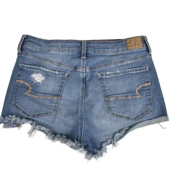 American Eagle Hi-Rise Shortie Jean Shorts Distressed Button Fly Medium  Wash 12 - Picture 3 of 11